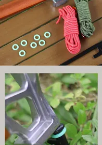 Detail of glow in the dark silicone o-rings for camping tent stakes and outdoor fishing.