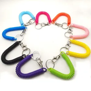 Colorful spring coil keychain elastic wristband anti-loss lanyard set for daily use.
