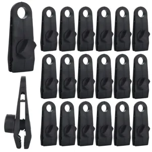 Pince de tente noire robuste en plastique pour bache de camping et grand clip pare-vent