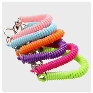 Colorful coiled spring keychain stretch wristband lanyard anti-loss key ring strap