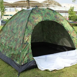 Camouflage single-layer camping tent for 2-4 persons outdoor rainproof sunshade shelter.