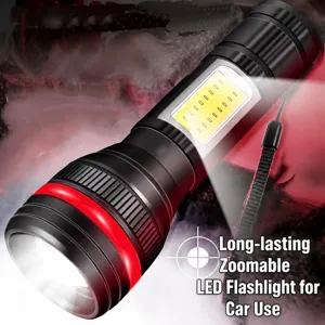 Lampe de poche LED vue détail, zoom télescopique lumière forte, outil d'éclairage tactique