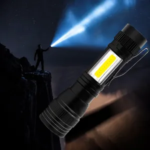 Mini lampe de poche LED avec lumière latérale COB, double source, rechargeable USB portable.