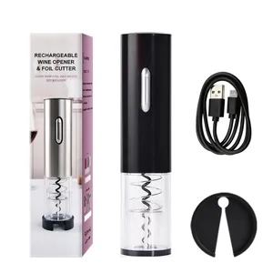 Rechargeable electric wine opener 4-in-1 gift set with foil cutter and charging cable.
