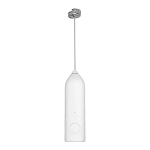 Handheld electric milk frother with double whisk, USB rechargeable coffee foam maker white.