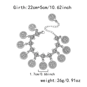 Detail showing girth, coin size and weight of this ethnic belly dance body chain