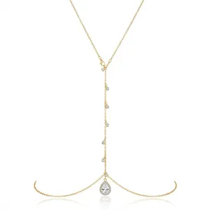 Elegant bohemian gold body chain with teardrop crystal pendant for open back dresses