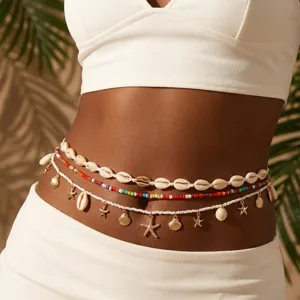 Set di catene per il corpo da spiaggia con perle colorate, conchiglie e ciondoli a stella