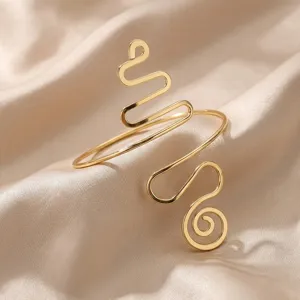 Minimalist gold geometric metal spiral open arm cuff jewelry with ethnic style