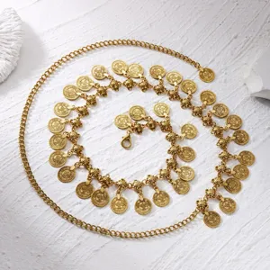 Exquisite vintage gold coin tassel waist chain jewelry for belly dance and dress decoration