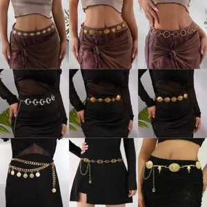 Vintage Carved Pendant Tassel Waist Chain For Women Sexy Double Layer Relief Body Chain Boho Ethnic Metal Belly Chain Jewelry