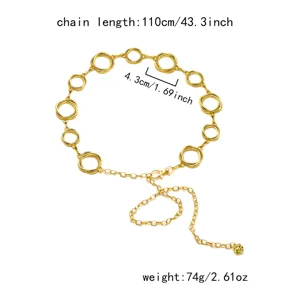 Elegant gold vintage metal waist chain belt featuring a rose pendant and circular link design
