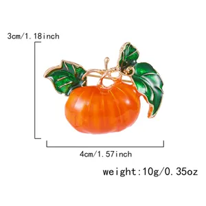 Detailansicht der Halloween-Kürbis-Brosche mit Maß- und Gewichtsinfos