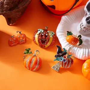 Halloween Kürbis Hexenhut Besen Brosche Für Damen Herren Legierung Strass Emaille Cartoon Abzeichen Modeschmuck Geschenk Zubehör