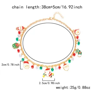 Maßangaben der Weihnachts-Charm-Halskette mit Weihnachtsmann und Perlen