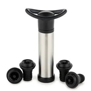 Wine vacuum pump and stopper set, stainless steel manual air saver for fresh red wine preservation.