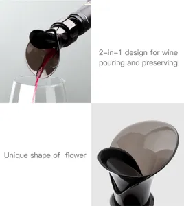 2-in-1 wine pourer and stopper with unique flower shape design for fast pouring and preservation.