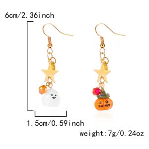 Pendientes de Halloween fantasma y calabaza con altura de 6cm y peso de 7g