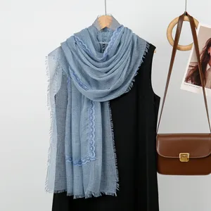 Women Scarf Textured Lace Decorative Headscarf Pleated Solid Color Lightweight Breathable Shawl Fashion Scarf