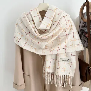 Women Winter Warm Imitation Cashmere Plaid Tassel Scarf Soft Casual Daily Long Scarf Wrap Fashion Accessories
