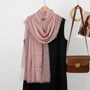 Pink textured lace scarf women's breathable solid color shawl wrap elegant neckerchief