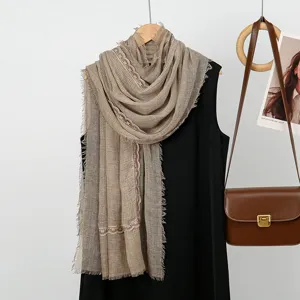 Textured lace scarf for women, breathable solid color shawl and stylish casual hijab wrap.