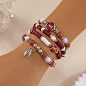Sporty football themed polymer clay beaded bracelet set for game day celebrations