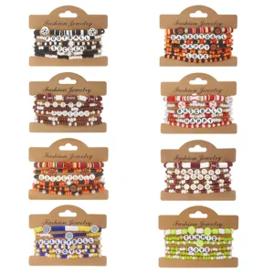 Vibrant sports themed polymer clay bead bracelet sets featuring football and basketball
