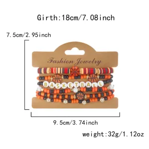 Basketball themed polymer clay beaded bracelet set including dimensions and weight detail