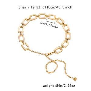 Detailed view of gold vintage engraved waist chain with 110cm length and weight info