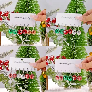 Boucles d'Oreilles Boule en Acrylique Imprimé de Noël Boucle en Cuivre Minimaliste Géométrique Flocon de Neige Sapin de Noël Motif Ensemble Bijoux Festifs Femme
