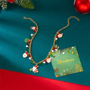Festliche Weihnachtskette mit Weihnachtsmann-Anhängern, Perlen und Kristallen Details