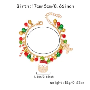 Especificaciones detalladas de tamaño y peso para pulsera navideña con charms de Papá Noel