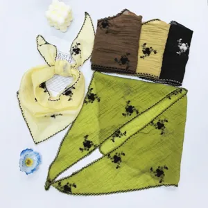 Écharpe Triangulaire en Lyocell Mode pour Femmes Bandeau à Fleurs Brodé Rétro Décontracté Littéraire Foulard Décoratif Pour Printemps