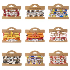 Sport Ball Polymer Clay Beaded Bracelet For Women Men Basketball Soccer Rugby Volleyball Baseball Softball Game Day Jewelry