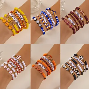 Sports themed polymer clay beaded bracelet set with ball charms for Game Day
