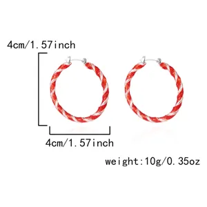 Red and silver twisted Christmas hoop earrings, 4cm diameter, 10g weight details