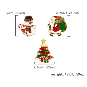 Dimensioni e peso del set di 3 spille natalizie in smalto con Babbo Natale e pupazzo di neve
