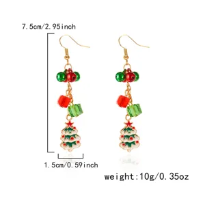 Detailansicht der festlichen Weihnachtsbaum-Ohrringe mit Größen- und Gewichtsangaben