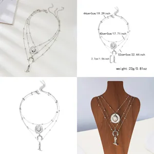 Detail showing measurements and views of silver Western Cowboy layered necklace set