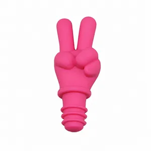 Cute pink silicone V-sign wine stopper bottle sealer bar tool kitchen accessory item