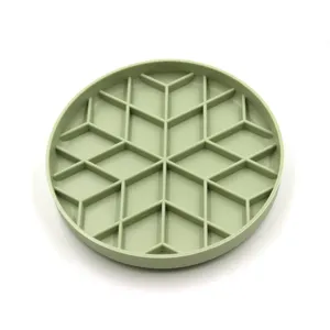 Silicone slow feeder pet bowl insert detail, geometric grid anti-choking cat dog bowl.