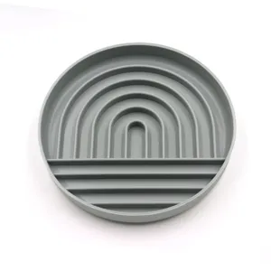 Grey silicone pet slow feeder bowl interior detail with anti-choking arched design ribs.