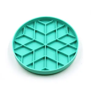 Silicone pet slow feeder bowl for cats and dogs anti choking geometric design teal color