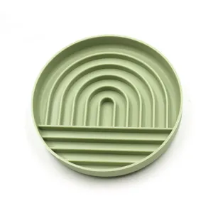 Green silicone pet slow feeder bowl inner partition detail for healthy eating and anti-choking