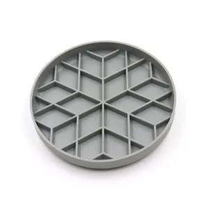 Grey silicone pet slow feeder insert bowl, geometric maze design anti-gulp cat dog bowl detail
