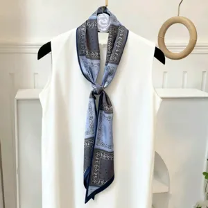 Dames Mode Satijn Sjaal Lange Diagonale Paisley Print Lint Nek Sjaal Elegante Minimalistische Veelzijdige Zijde-achtige Sjaal