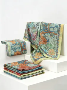 Exquisite vintage botanical print silk cashmere square scarf, featuring detailed floral design.