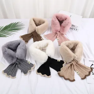 Winter Warm Faux Rex Rabbit Fur Spliced Knitted Scarf Cross Fishtail Design Elegant Chic Neck Warmer Scarf For Women