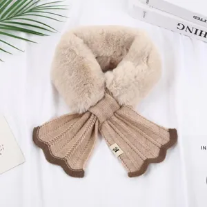 Winter faux fur knitted scarf for women, warm plush wave edge collar neck warmer.